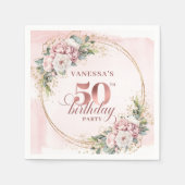Elegant Blush Floral Greenery 50th Birthday Napkin スタンダードカクテルナプキン (正面)