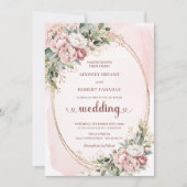 Elegant Blush Floral Greenery Rose Gold Wedding  招待状 (正面)