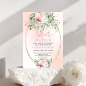 Elegant Blush Floral Greenery Sweet 16 Invitation 招待状