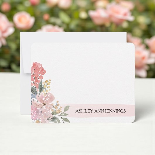 Elegant Blush Floral Pink Personalized ノートカード