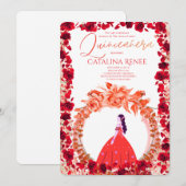 Elegant Blush Floral Quinceañera 招待状 (正面/裏面)