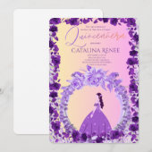 Elegant Blush Floral Quinceañera 招待状 (正面/裏面)