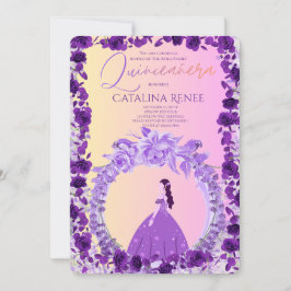 Elegant Blush Floral Quinceañera 招待状