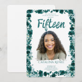 Elegant Blush Floral Quinceañera Invitation 招待状 (正面/裏面)