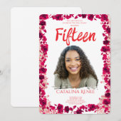 Elegant Blush Floral Quinceañera Invitation 招待状 (正面/裏面)