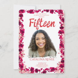 Elegant Blush Floral Quinceañera Invitation 招待状