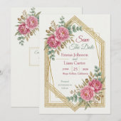 Elegant Blush Floral Save the Date 招待状 (正面/裏面)