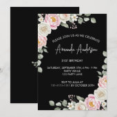 Elegant Blush Floral Watercolor Birthday  招待状 (正面/裏面)