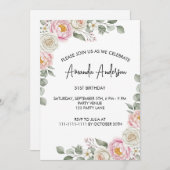 Elegant Blush Floral Watercolor Birthday  招待状 (正面/裏面)