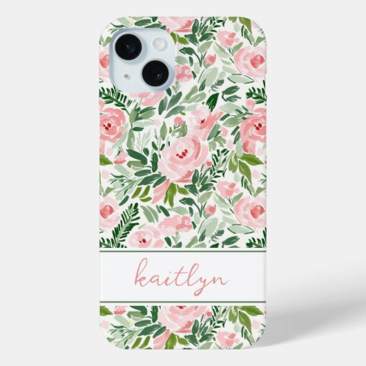 Elegant Blush Floral Watercolor Personalized Case-Mate iPhoneケース (裏面)