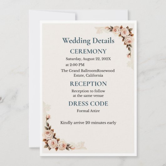 Elegant Blush Floral Wedding Invitation 招待状 (正面)