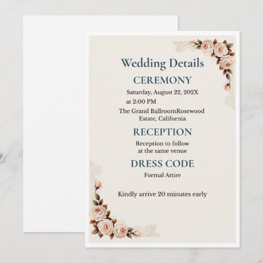 Elegant Blush Floral Wedding Invitation 招待状 (正面/裏面)