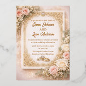 Elegant Blush Floral Wedding Invitation 箔招待状 (正面)