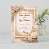 Elegant Blush Floral Wedding Invitation 箔招待状 (立ち正面)