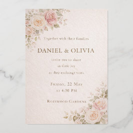 Elegant Blush Floral Wedding Invitation Card 箔招待状
