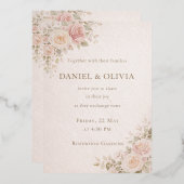 Elegant Blush Floral Wedding Invitation Card 箔招待状 (正面/裏面)