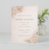 Elegant Blush Floral Wedding Invitation Card 箔招待状 (立ち正面)