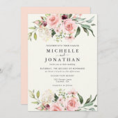 Elegant Blush Floral Wedding Invitation - Cream 招待状 (正面/裏面)