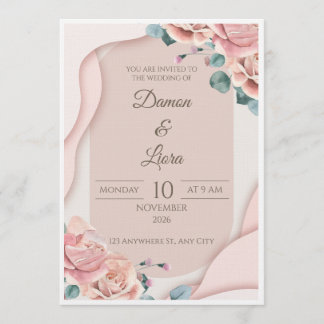 Elegant Blush Floral Wedding Invitation Template 招待状