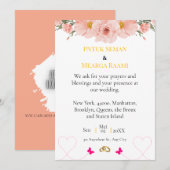 Elegant Blush Floral Wedding Invitation with Gold  招待状 (正面/裏面)