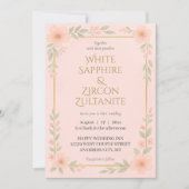 Elegant Blush Floral Wedding Invitation with Gold  招待状 (正面)