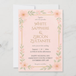 Elegant Blush Floral Wedding Invitation with Gold 招待状