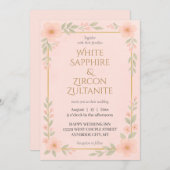 Elegant Blush Floral Wedding Invitation with Gold  招待状 (正面/裏面)