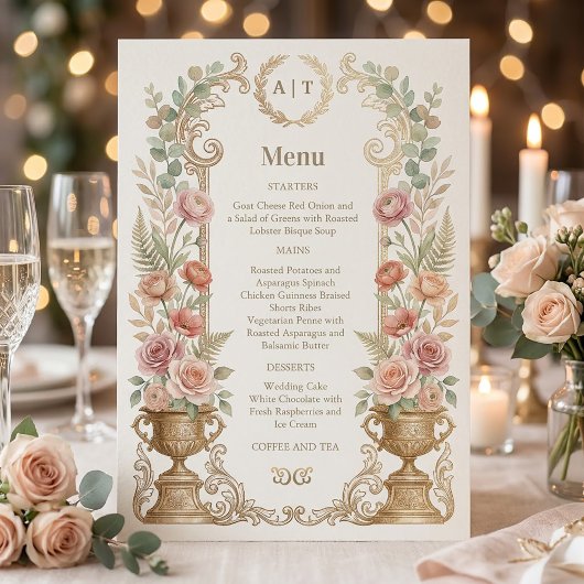 Elegant Blush Floral Wedding Menu 招待状