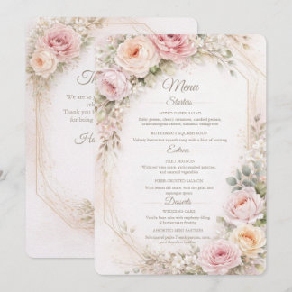 Elegant Blush Floral Wedding Menu Card  メニュー
