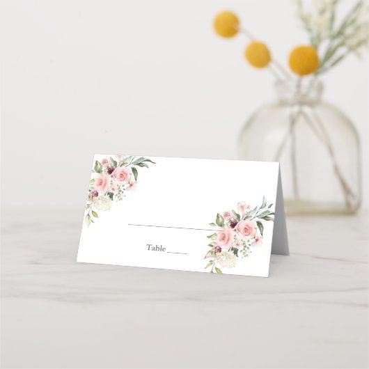 Elegant Blush Floral Wedding Place Cards プレイスカード (正面)