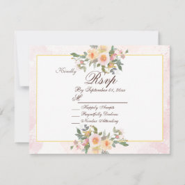 Elegant Blush Floral Wedding RSVP Card 招待状