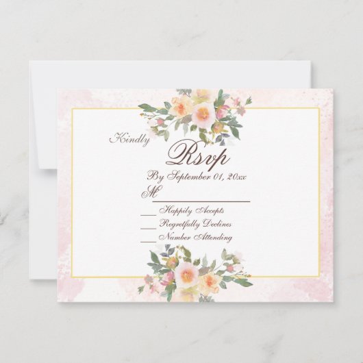 Elegant Blush Floral Wedding RSVP Card 招待状 (正面)