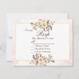 Elegant Blush Floral Wedding RSVP Card 招待状