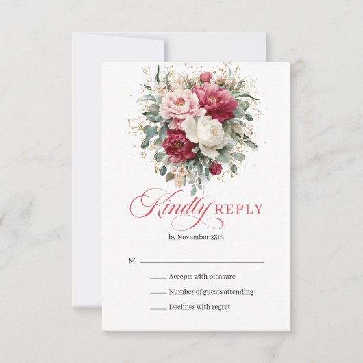 Elegant blush floral wedding RSVP enclosure (正面)