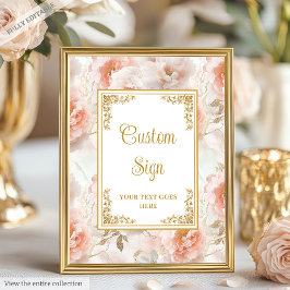 Elegant blush flowers and gold wedding custom sign ポスター
