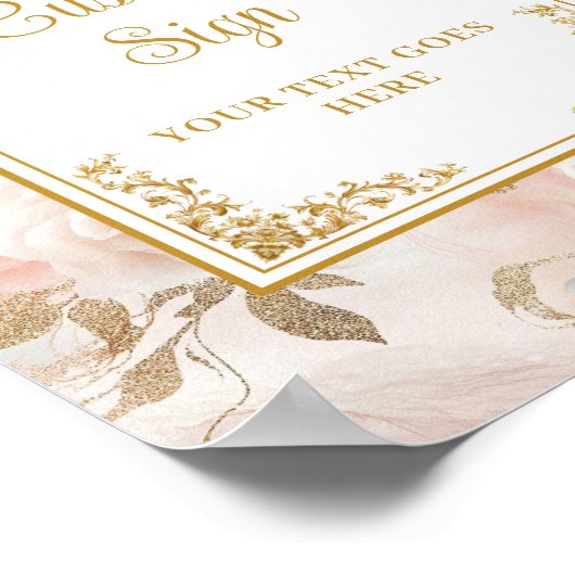 Elegant blush flowers and gold wedding custom sign ポスター (角)