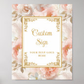 Elegant blush flowers and gold wedding custom sign ポスター (正面)