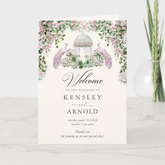 Elegant Blush Garden Folded Wedding Program プログラム (正面)