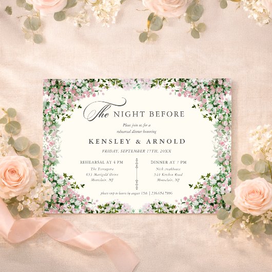 Elegant Blush Garden Rehearsal Dinner Invite Night 招待状
