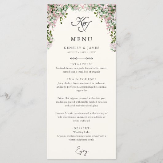 Elegant Blush Garden Wedding Dinner Menu メニュー (正面)