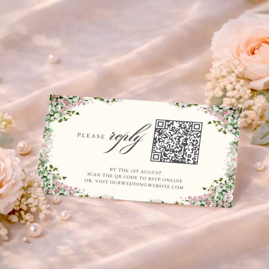 Elegant Blush Garden Wedding QR code RSVP Card エンクロージャーカード
