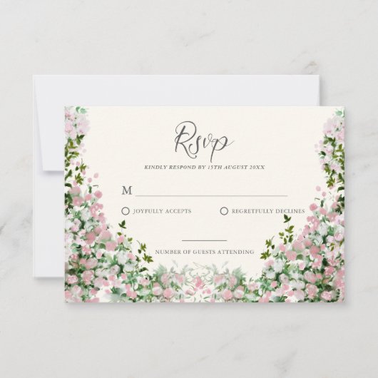 Elegant Blush Garden Wedding RSVP Card (正面)