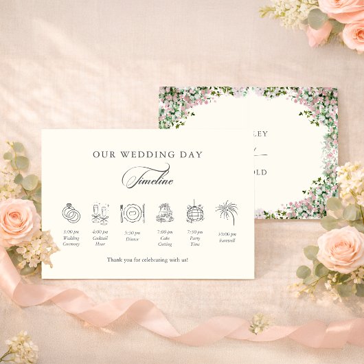 Elegant Blush Garden Wedding Timeline エンクロージャーカード