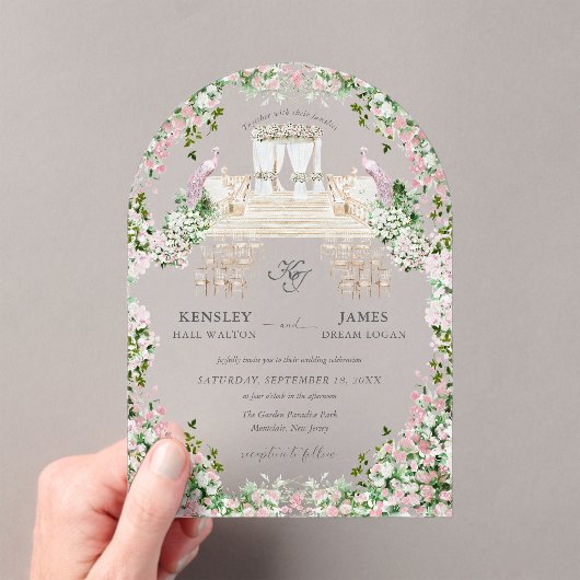 Elegant Blush Garden Wedding with Monogram  アクリル招待状 (インサイチュ (ポータブル))