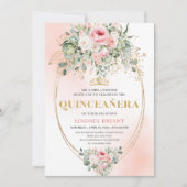 Elegant Blush & Gold Boho Quinceañera Floral Invit 招待状 (正面)