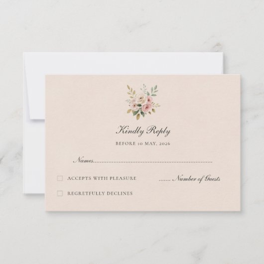 Elegant Blush Gold Floral Wedding RSVP Card (正面)