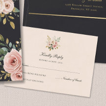 Elegant Blush Gold Floral Wedding RSVP Card