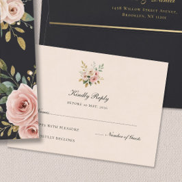 Elegant Blush Gold Floral Wedding RSVP Card