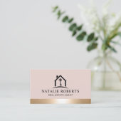 Elegant Blush & Gold House Logo Real Estate Agent 名刺 (スタンド正面)