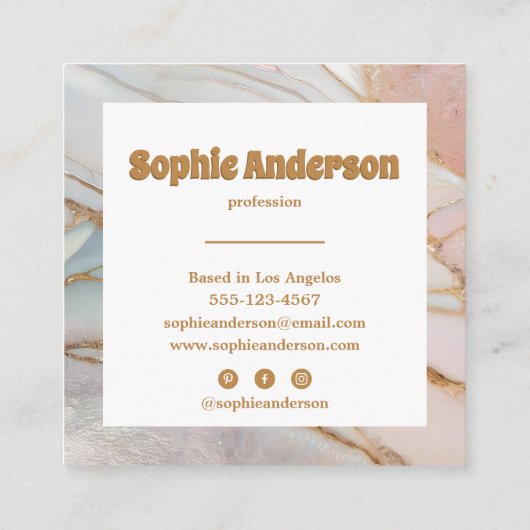 Elegant Blush & Gold Marble Square Business Card スクエア名刺 (裏面)